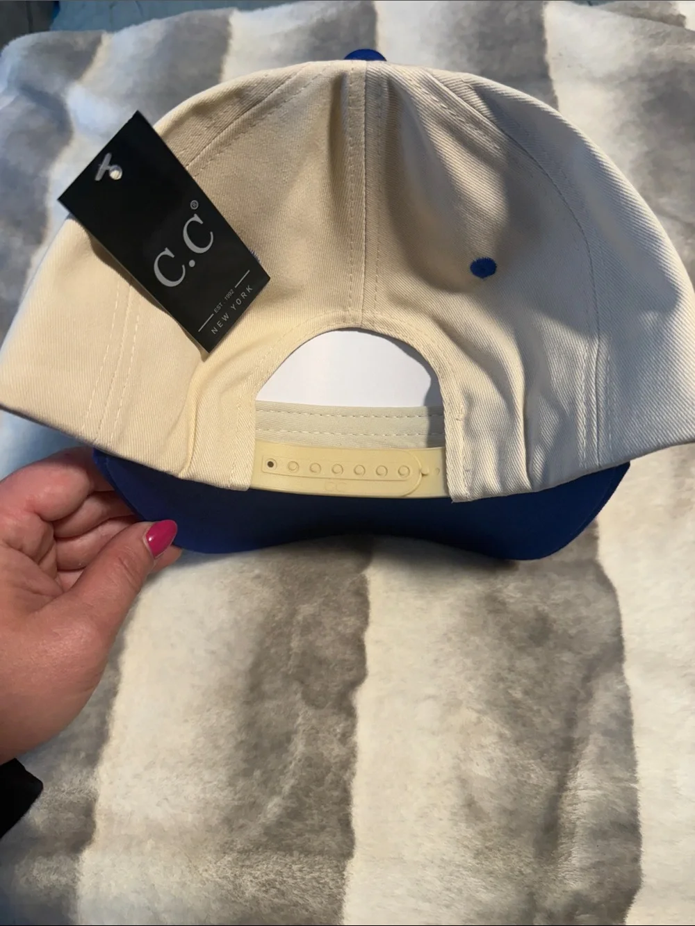 Ask Me About My Dog Kids Baseball Cap - Cream and Royal Blue SnapBack